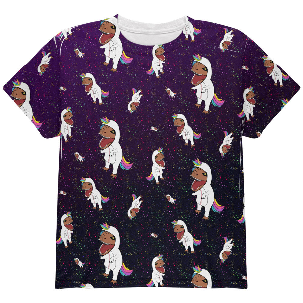 T-Rex Wearing Unicorn Costume Rexicorn Pattern All Over Youth T Shirt Youth T-Shirts Old Glory YLG Multicolored