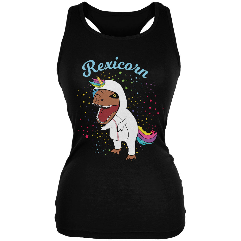 T-Rex Dinosaur in Unicorn Costume Rexicorn Juniors Soft Tank Top Juniors Tank Tops Old Glory 2XL Black