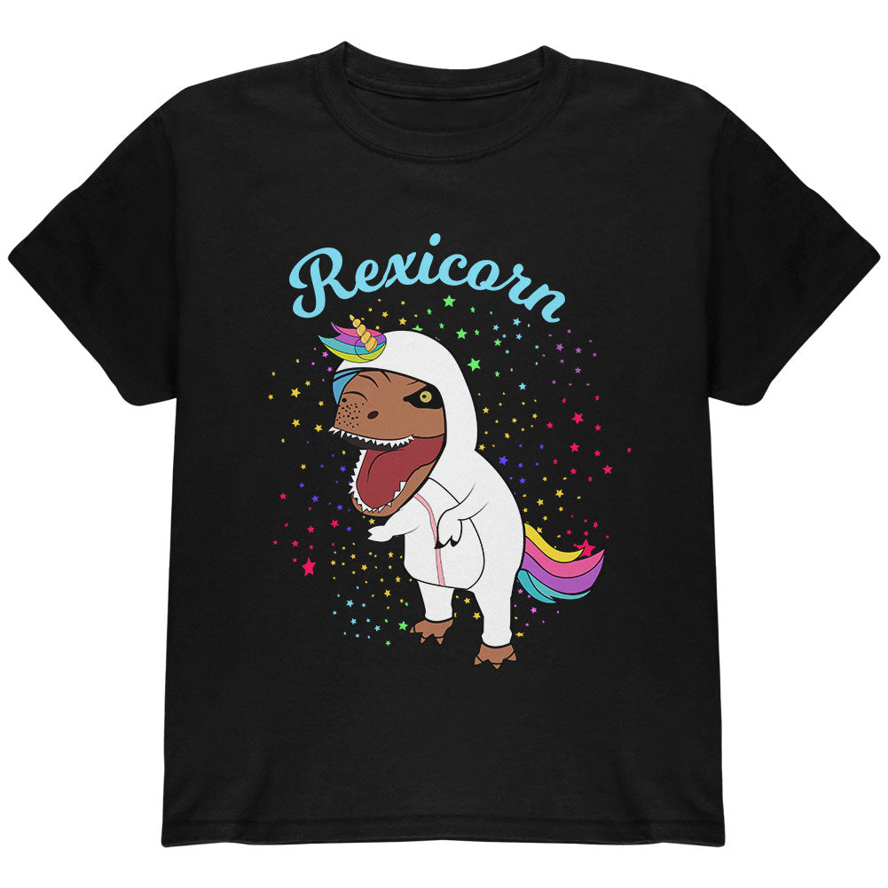 T-Rex Dinosaur in Unicorn Costume Rexicorn Youth T Shirt Youth T-Shirts Old Glory YLG Black