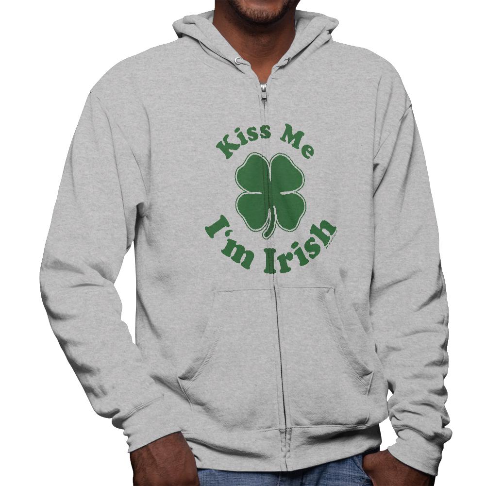 St. Patricks Day Kiss Me Im Irish Mens Full Zip Hoodie Men's Hoodies Old Glory 2XL Grey