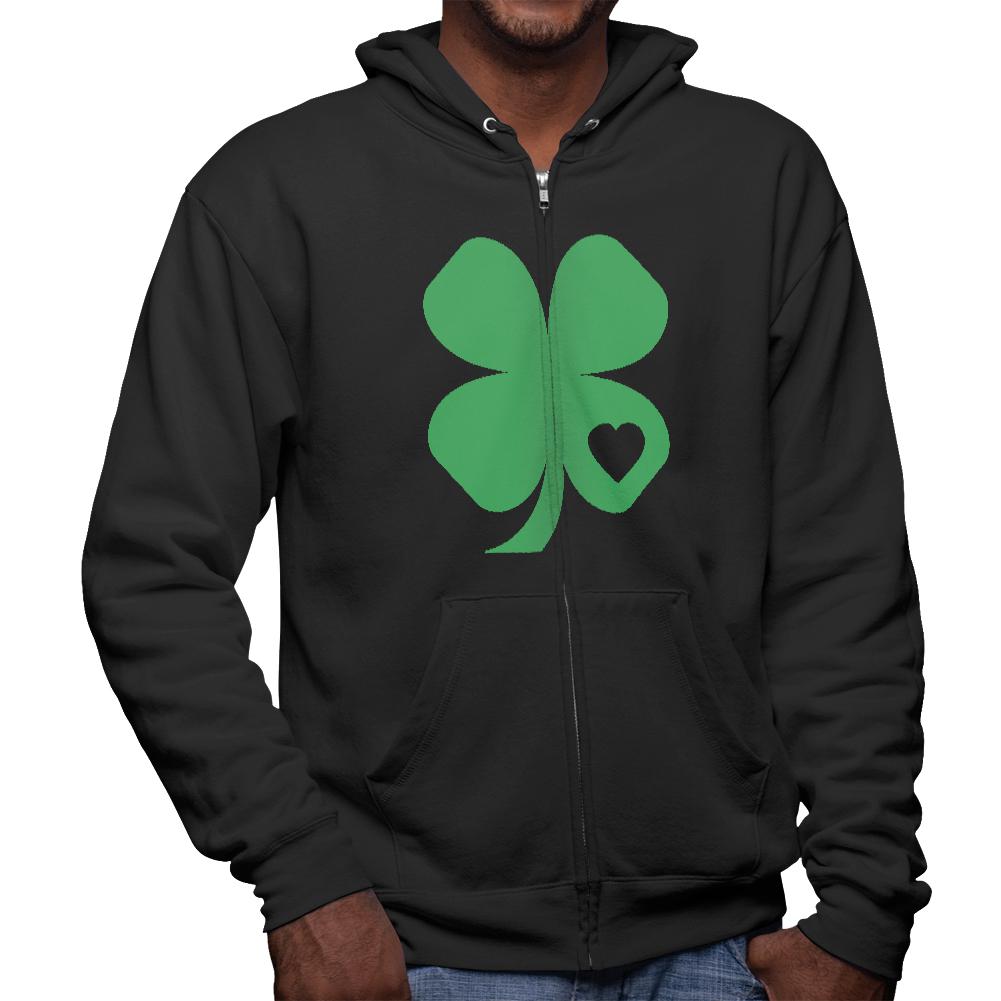 St. Patricks Day Shamrock Heart Mens Full Zip Hoodie Men's Hoodies Old Glory 2XL Black
