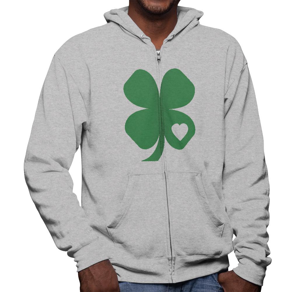 St. Patricks Day Shamrock Heart Mens Full Zip Hoodie Men's Hoodies Old Glory 2XL Grey