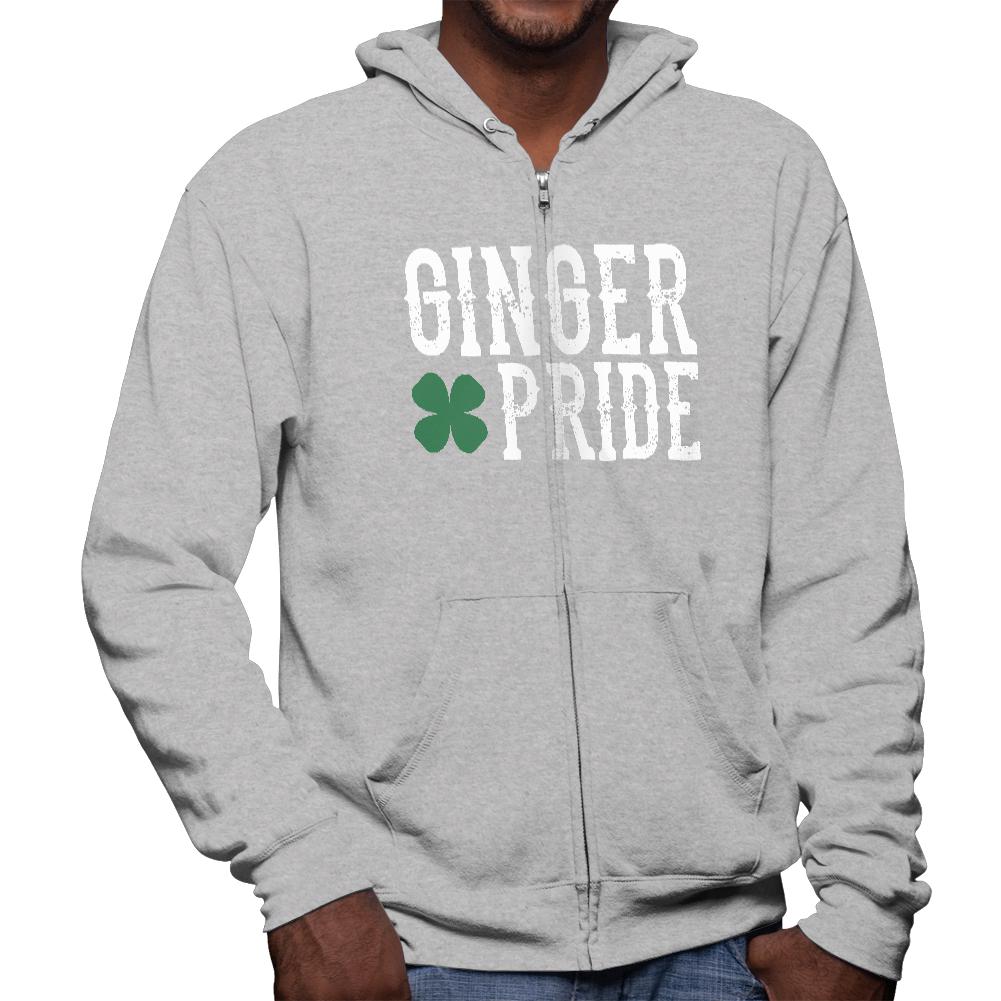 St. Patricks Day Ginger Pride Mens Full Zip Hoodie Men's Hoodies Old Glory 2XL Grey