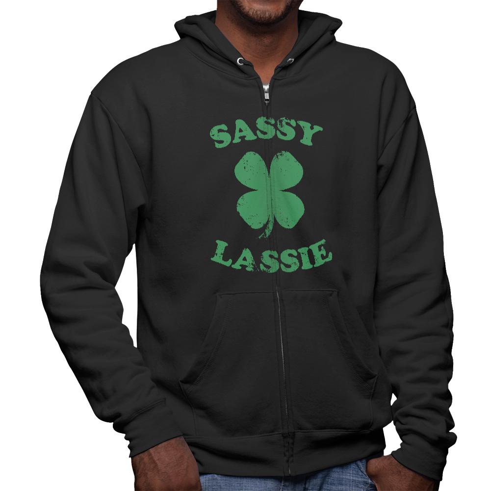 St. Patricks Day - Sassy Irish Lassie Mens Full Zip Hoodie Men's Hoodies Old Glory 2XL Black
