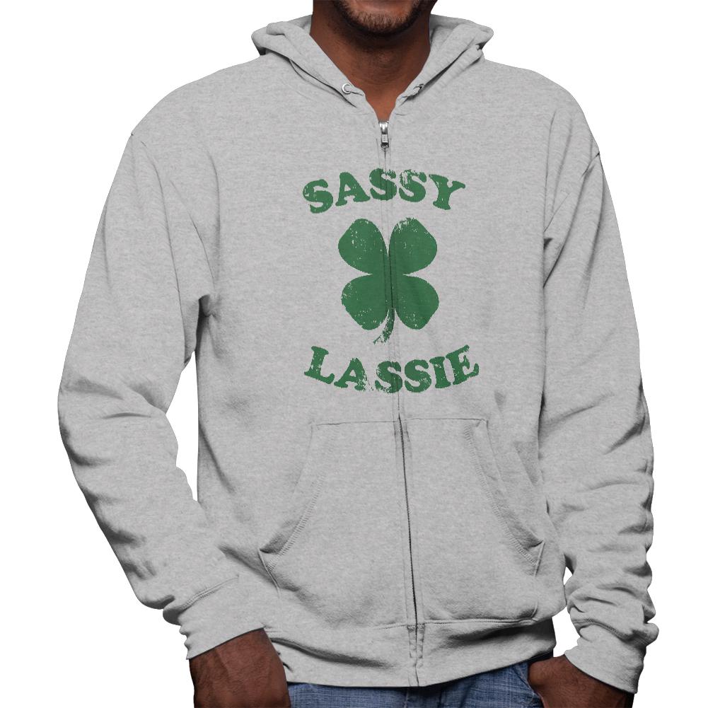 St. Patricks Day - Sassy Irish Lassie Mens Full Zip Hoodie Men's Hoodies Old Glory 2XL Grey