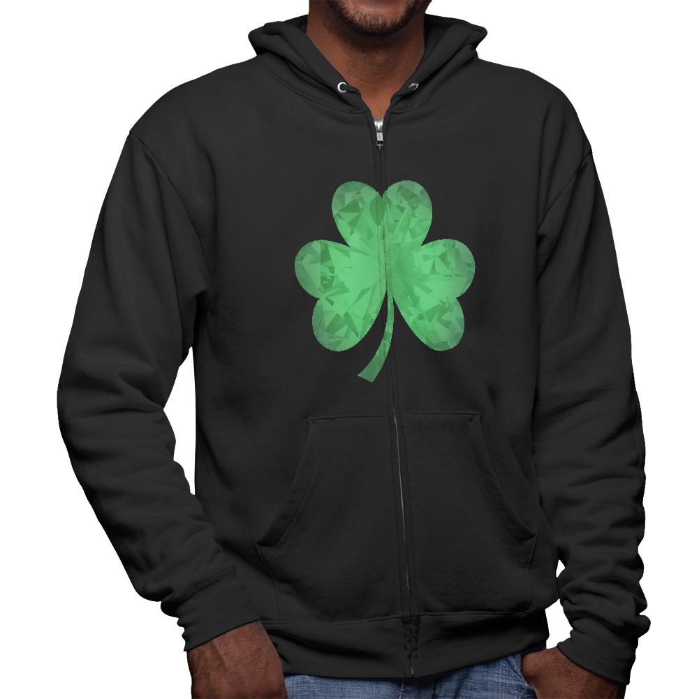 St. Patricks Day Jeweled Shamrock Mens Full Zip Hoodie Men's Hoodies Old Glory 2XL Black