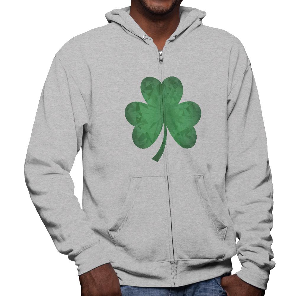 St. Patricks Day Jeweled Shamrock Mens Full Zip Hoodie Men's Hoodies Old Glory 2XL Grey
