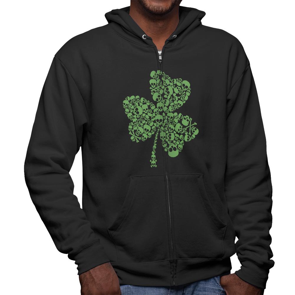 St. Patricks Day Skull Shamrock Mens Full Zip Hoodie Men's Hoodies Old Glory 2XL Black
