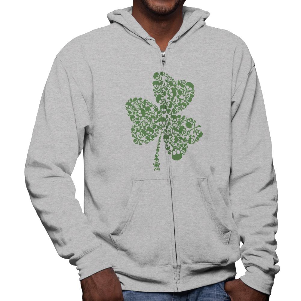 St. Patricks Day Skull Shamrock Mens Full Zip Hoodie Men's Hoodies Old Glory 2XL Grey