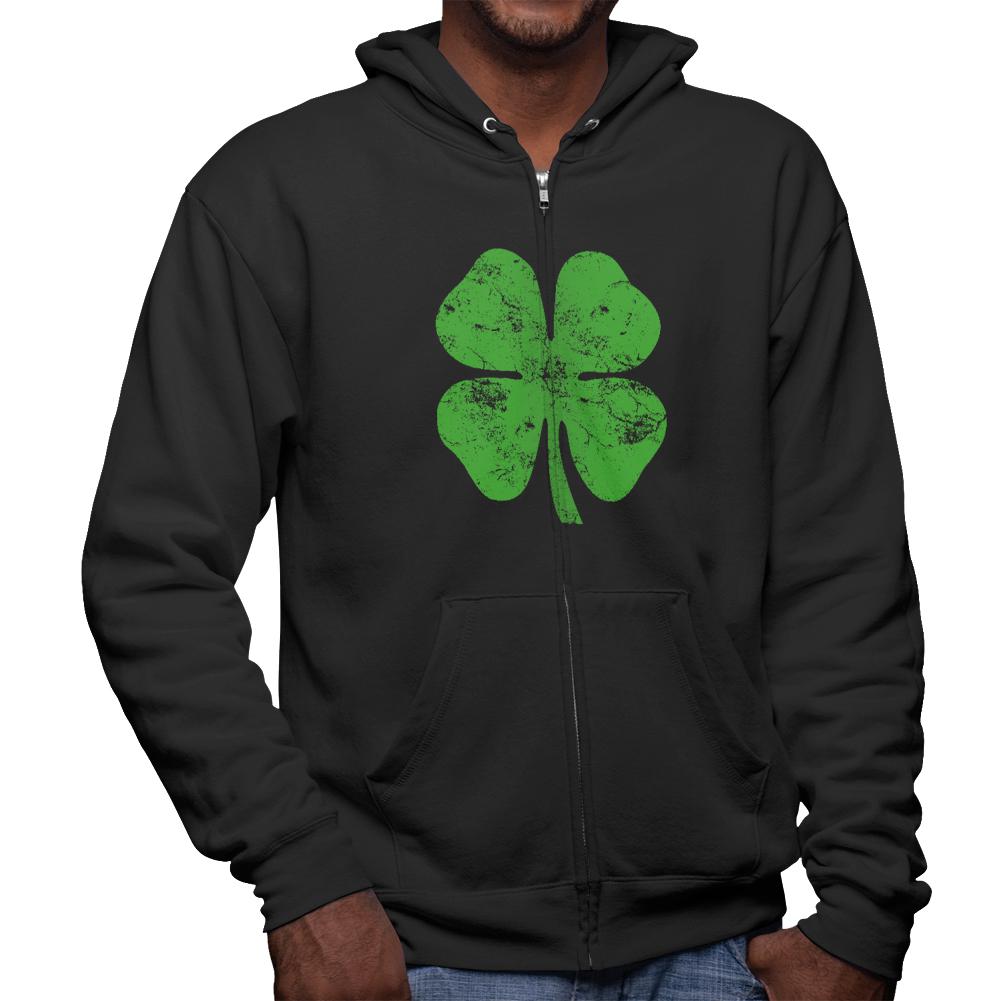 St. Patricks Day Distressed Shamrock Mens Full Zip Hoodie Men's Hoodies Old Glory 2XL Black