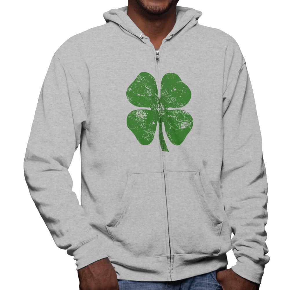 St. Patricks Day Distressed Shamrock Mens Full Zip Hoodie Men's Hoodies Old Glory 2XL Grey