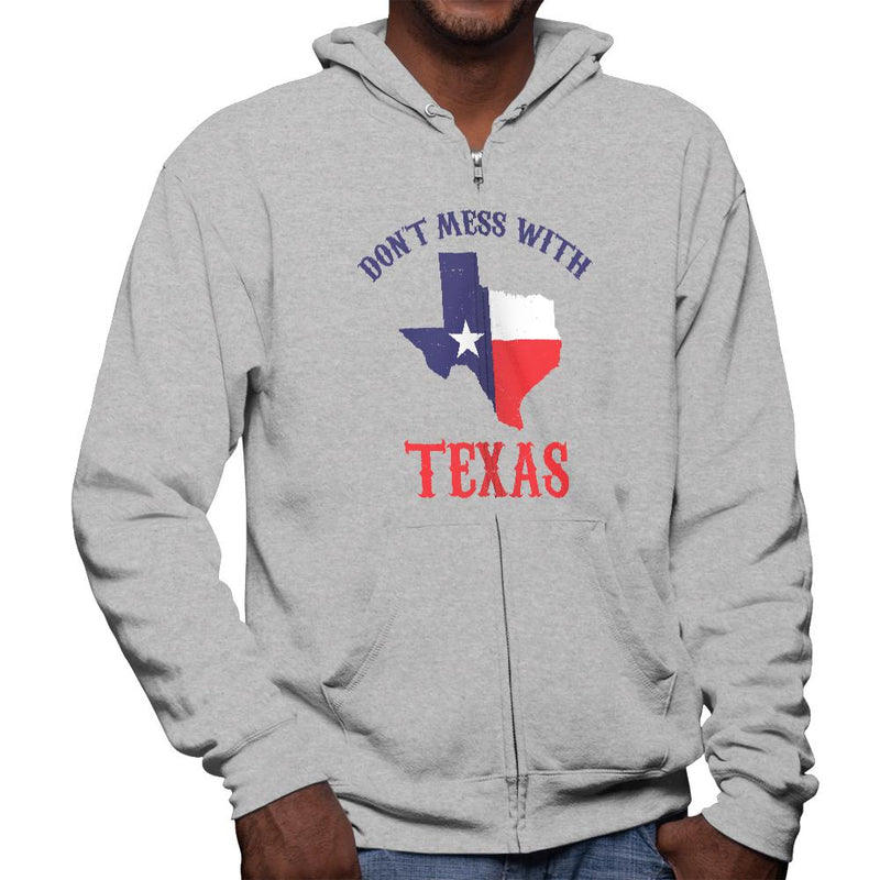 Don't Mess With Texas Mens Full Zip Hoodie Men's Hoodies Old Glory 2XL Grey