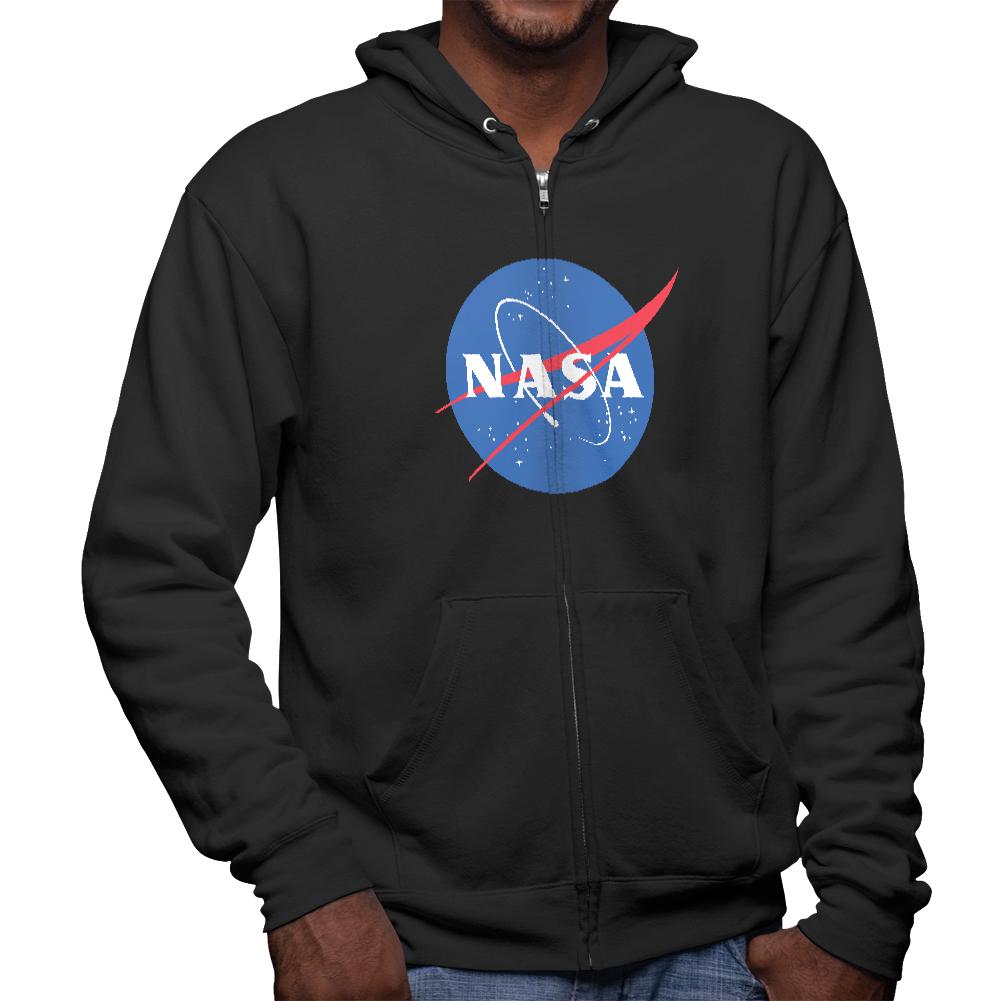 NASA Logo Mens Full Zip Hoodie Men's Hoodies NASA 2XL Black