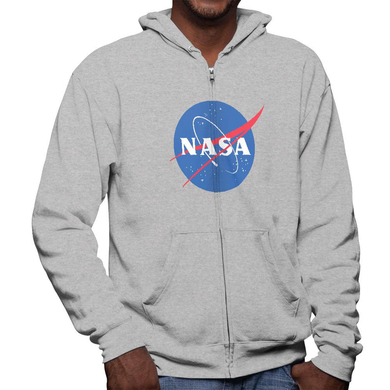 NASA Logo Mens Full Zip Hoodie Men's Hoodies NASA 2XL Grey