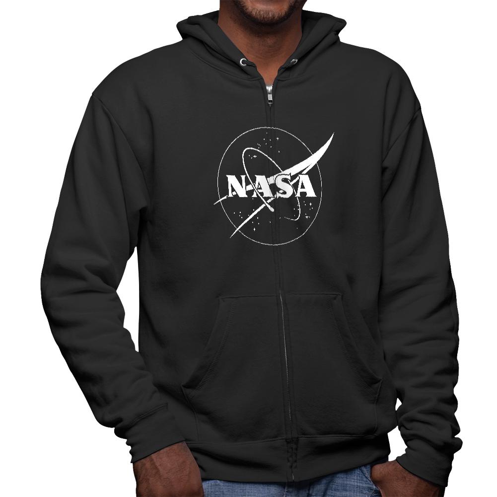 NASA Outline Logo Mens Full Zip Hoodie Men's Hoodies NASA 2XL Black