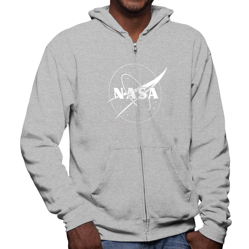 NASA Outline Logo Mens Full Zip Hoodie Men's Hoodies NASA 2XL Grey