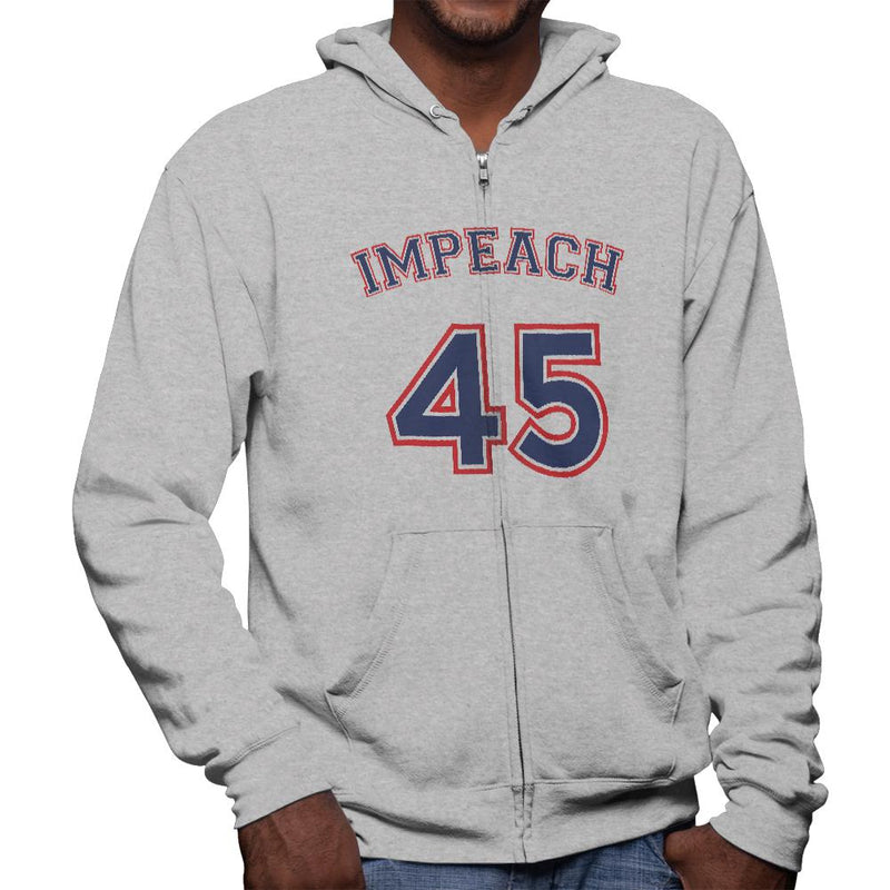 Impeach 45 45th President Donald Trump Mens Full Zip Hoodie Men's Hoodies Old Glory SM Grey