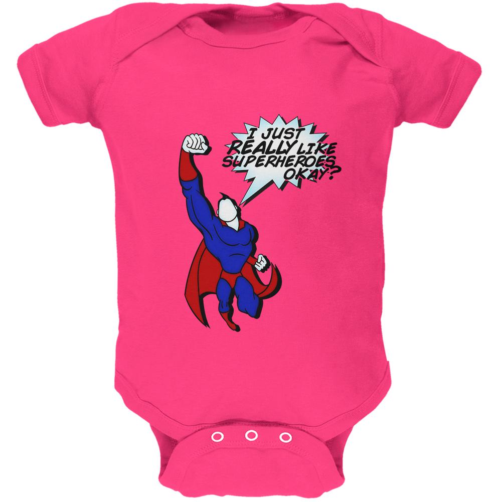 I Just Really Like Superheroes Okay? Soft Baby One Piece Baby One Piece Old Glory 0-3M Red