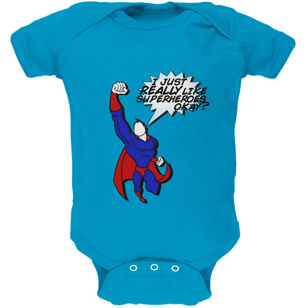 I Just Really Like Superheroes Okay? Soft Baby One Piece Baby One Piece Old Glory 0-3M Blue