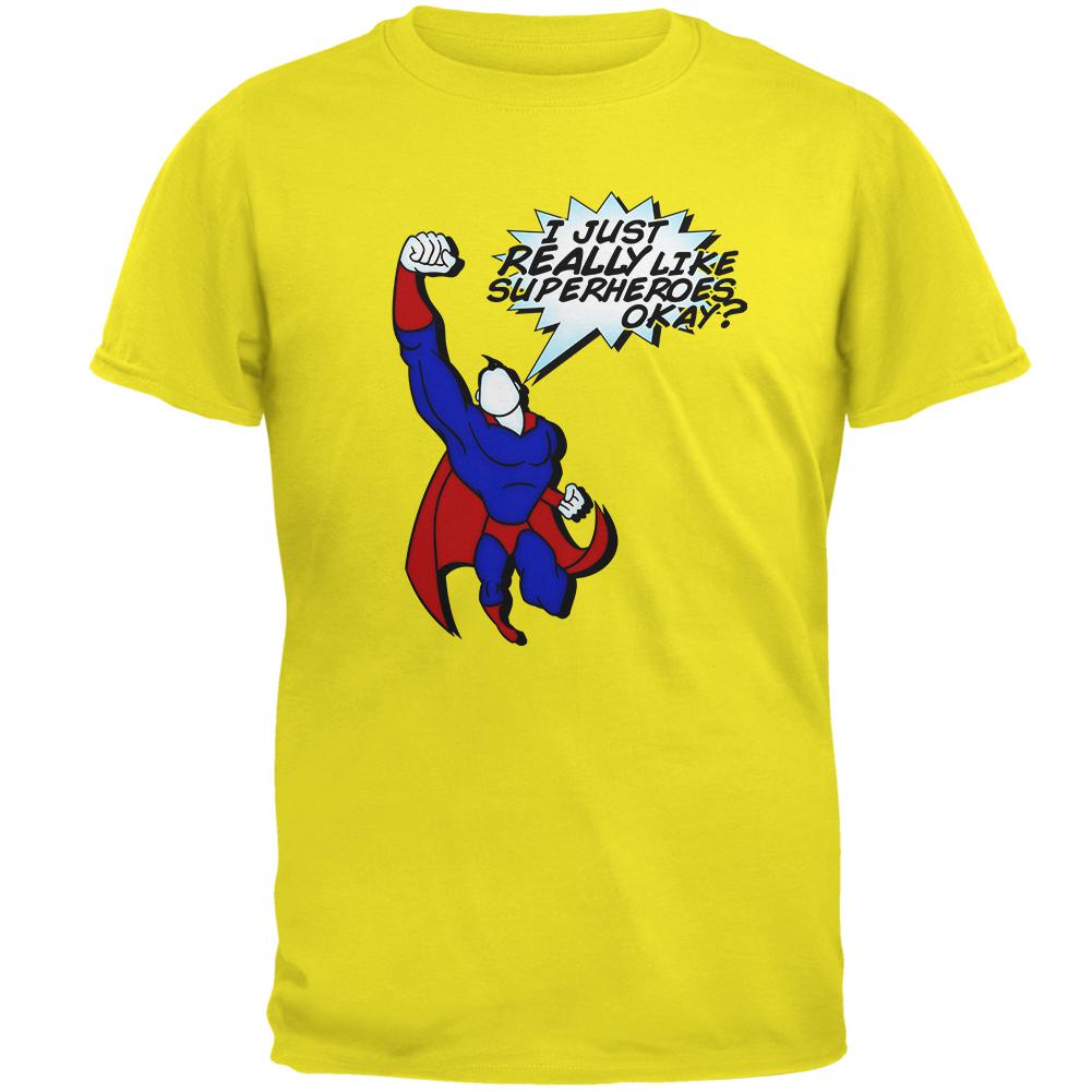 I Just Really Like Superheroes Okay? Mens T Shirt Men's T-Shirts Old Glory SM Yellow
