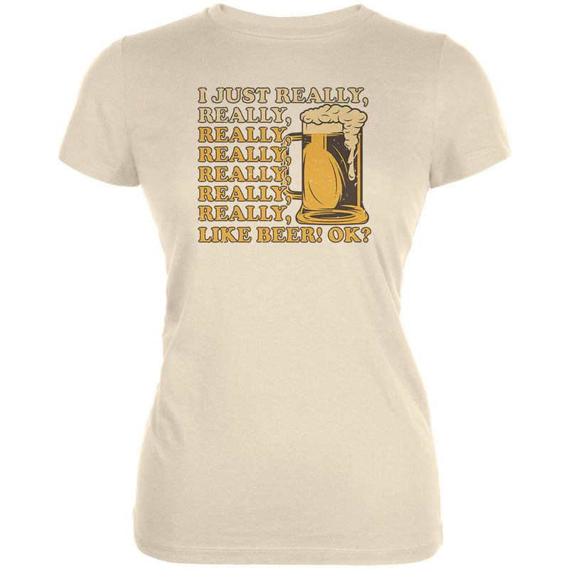 I Just Really Like Beer Okay? Juniors Soft T Shirt Juniors T-Shirts Old Glory SM Yellow
