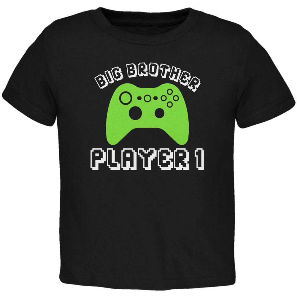 Big Brother Player 1 New Gamer Toddler T Shirt Toddler T-Shirts Old Glory 2T Black