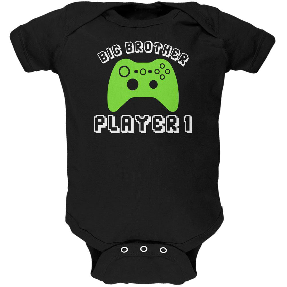 Big Brother Player 1 New Gamer Soft Baby One Piece Baby One Piece Old Glory 0-3M Black
