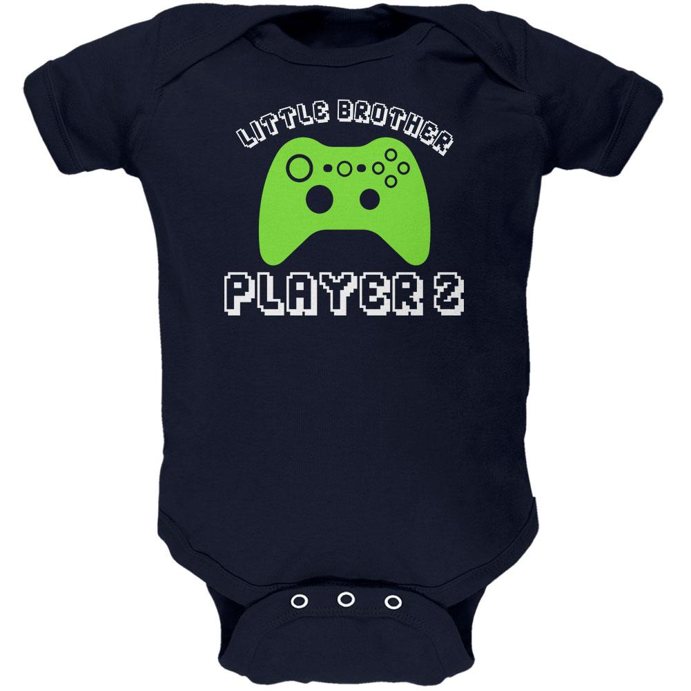 Little Brother Player 2 New Gamer Soft Baby One Piece Baby One Piece Old Glory 0-3M Navy