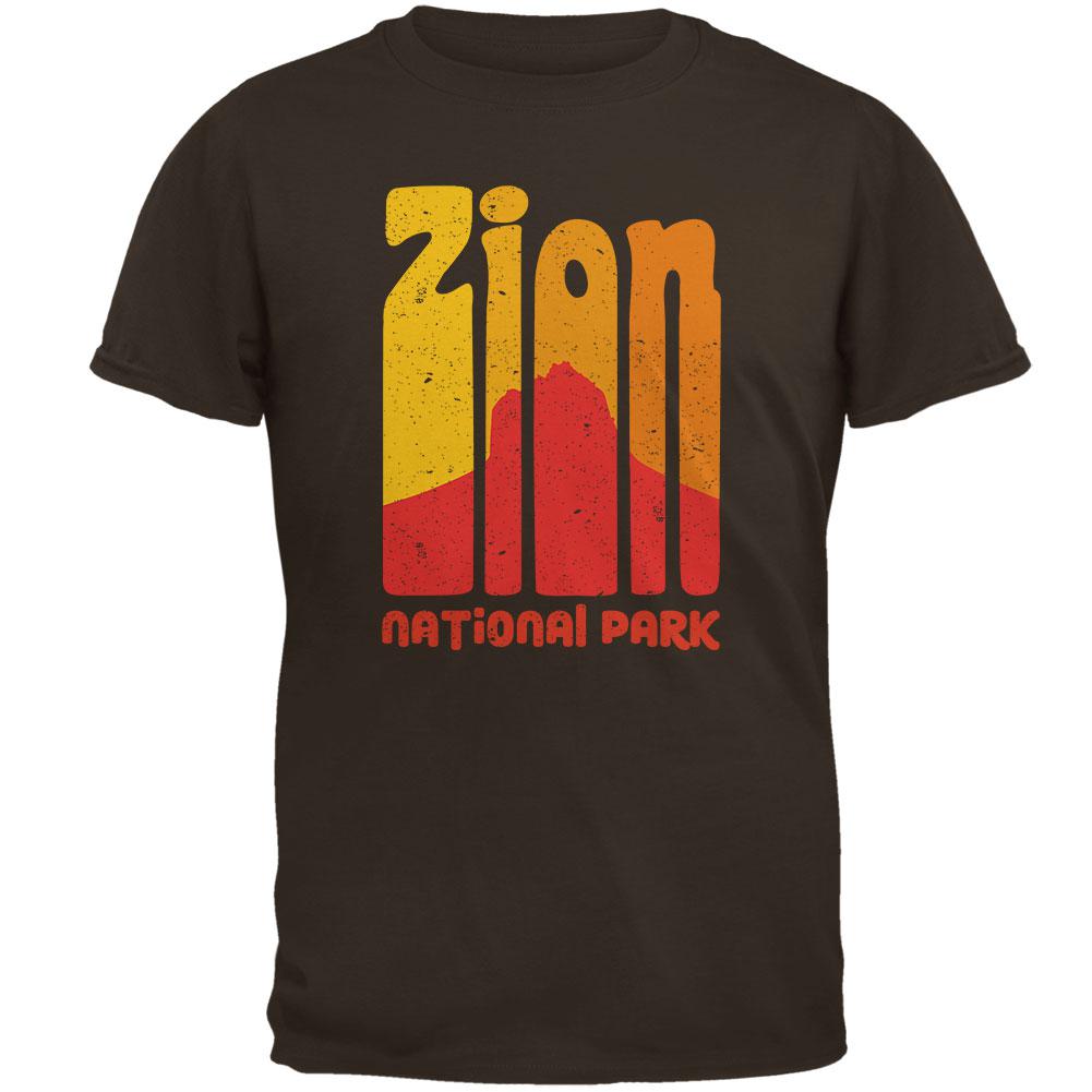 National Park Retro 70s Color Bars Zion Mens T Shirt Men's T-Shirts Old Glory 2XL Brown