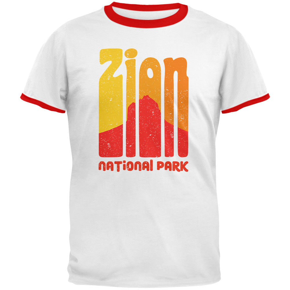 National Park Retro 70s Color Bars Zion Mens Ringer T Shirt Men's T-Shirts Old Glory LG White-Red