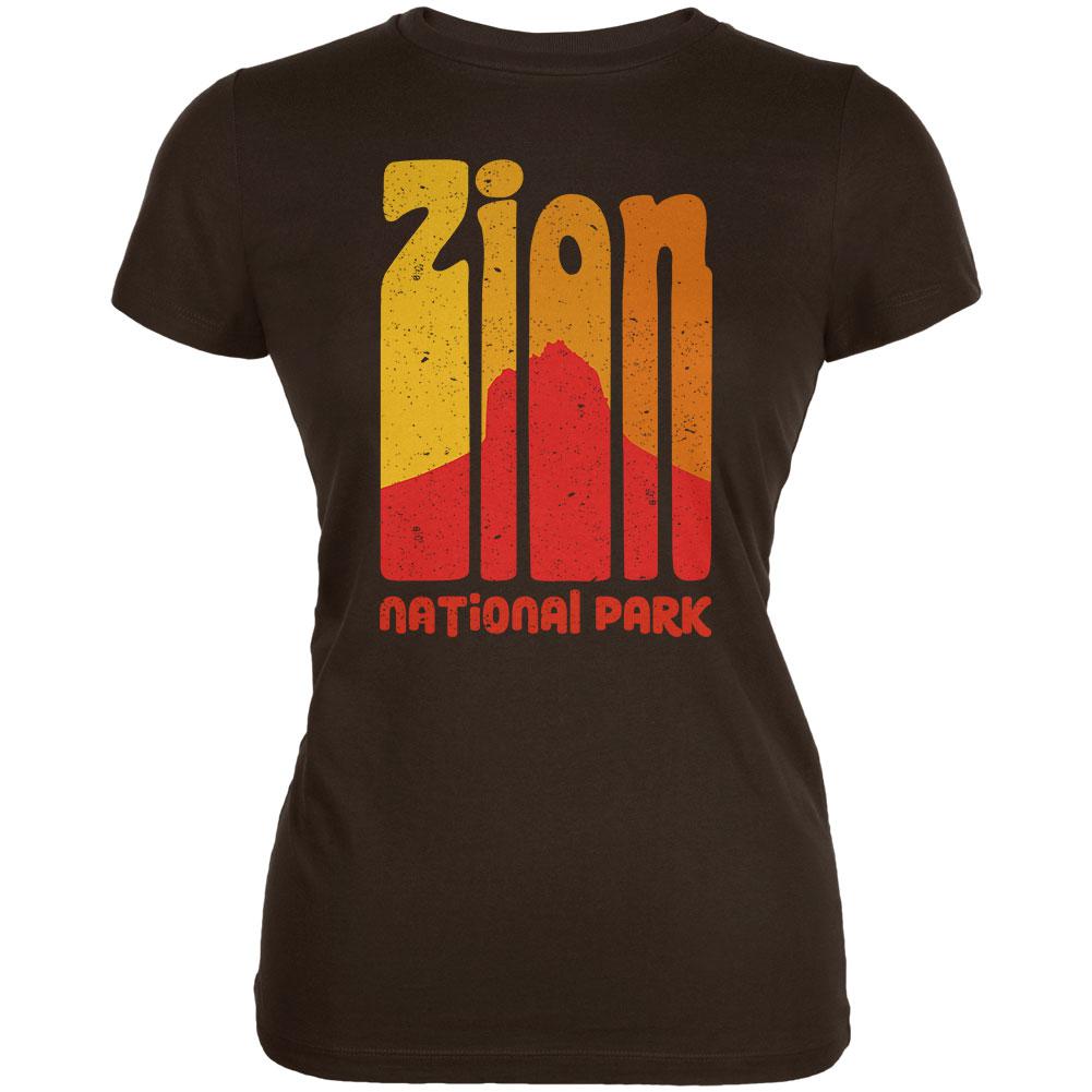 National Park Retro 70s Color Bars Zion Juniors Soft T Shirt Juniors T-Shirts Old Glory 2XL Brown