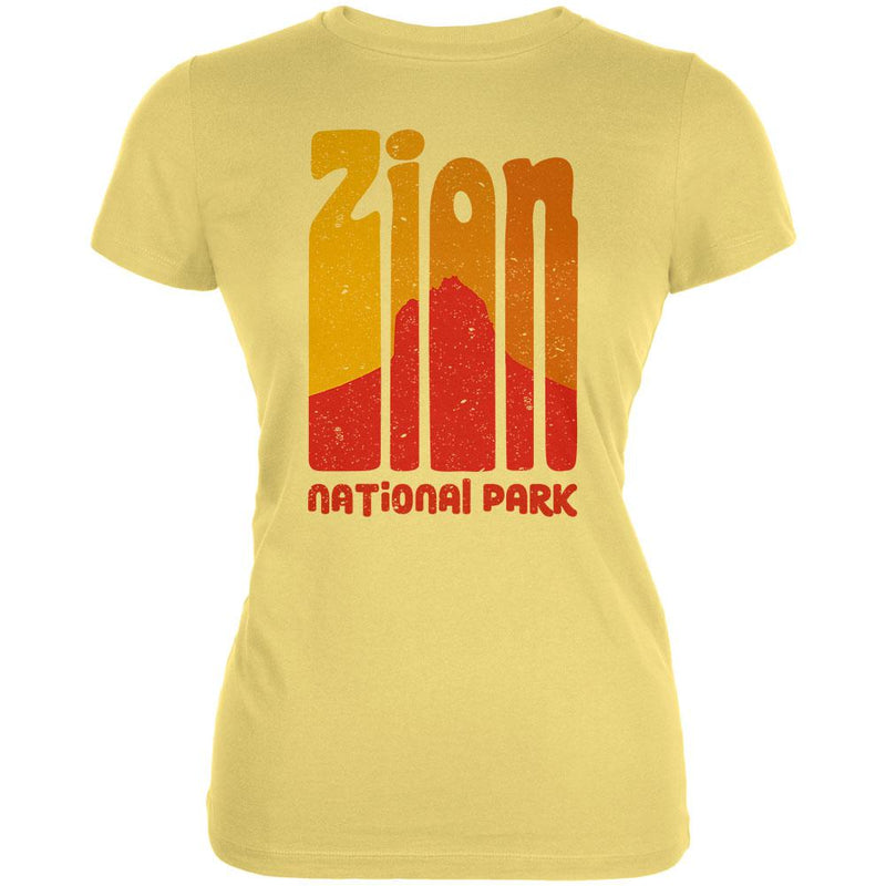 National Park Retro 70s Color Bars Zion Juniors Soft T Shirt Juniors T-Shirts Old Glory LG Yellow