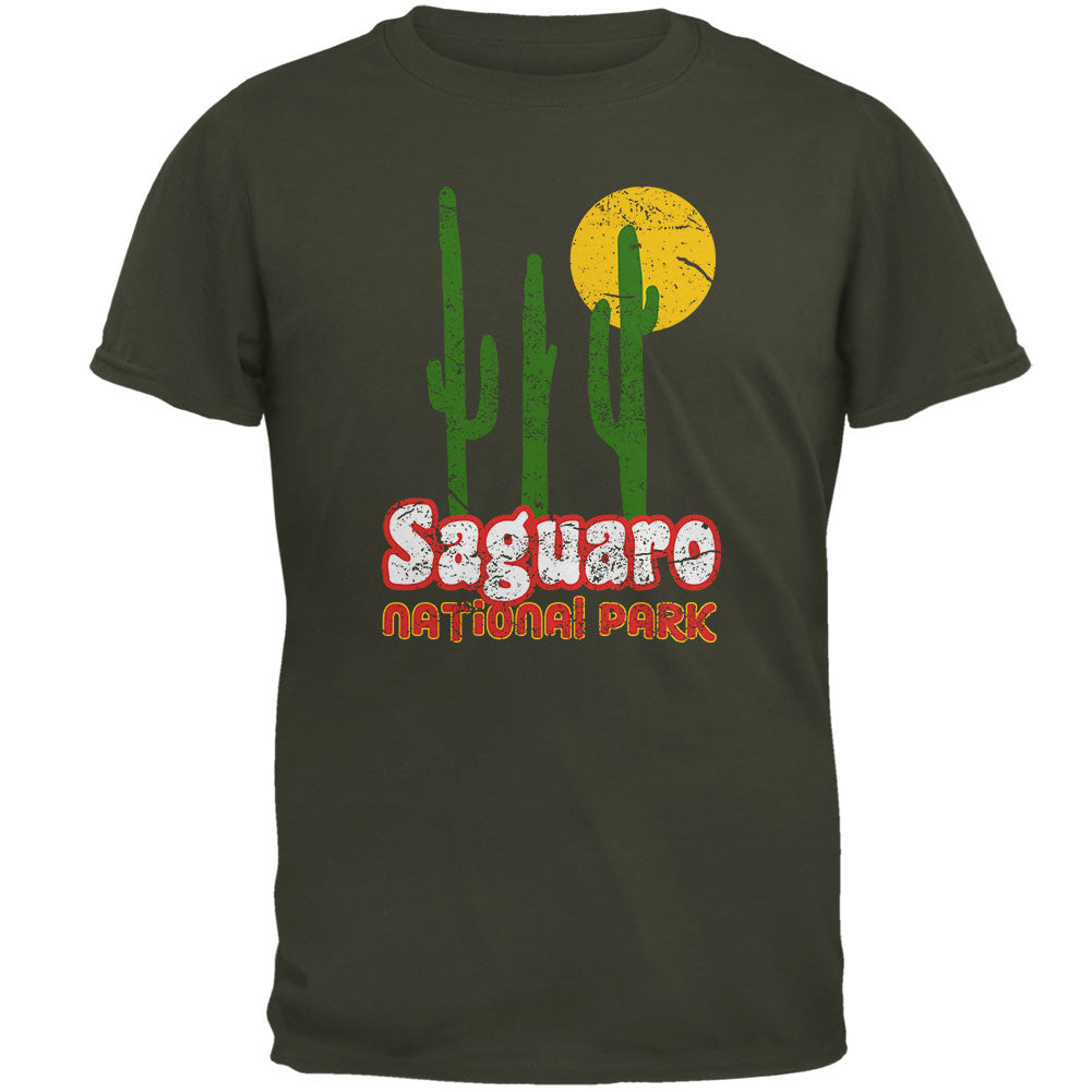 National Park Retro 70s Landscape Saguaro Mens T Shirt Men's T-Shirts Old Glory MD Olive