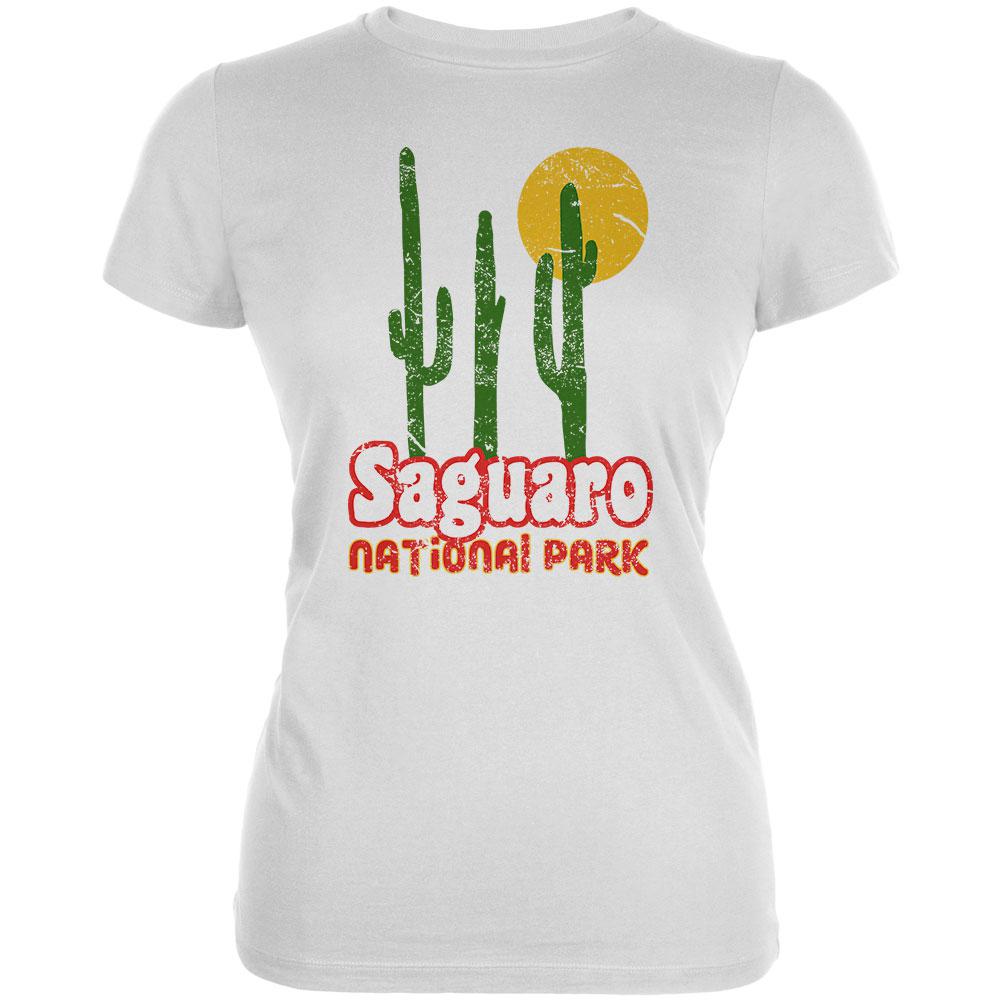 National Park Retro 70s Landscape Saguaro Juniors Soft T Shirt Juniors T-Shirts Old Glory 2XL White