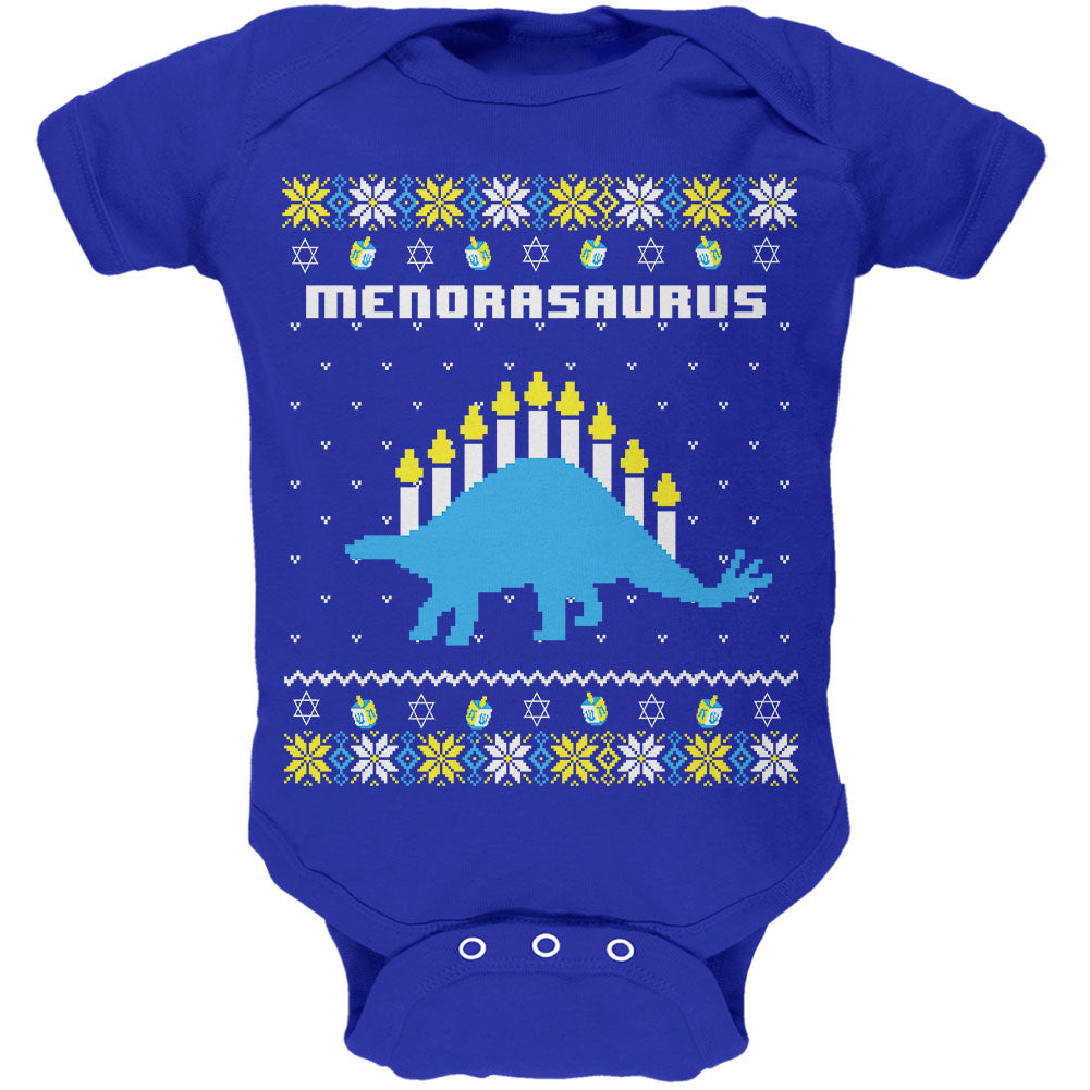 Hanukkah Ugly Sweater Menorasaurus Menorah Stegasaurus Soft Baby One Piece Baby One Piece Old Glory 0-3M Blue