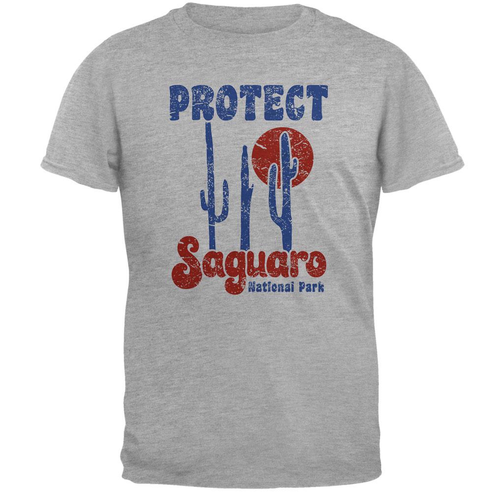 National Park Retro 70s Landscape Protect Saguaro Mens Soft T Shirt Men's T-Shirts Old Glory 2XL Grey