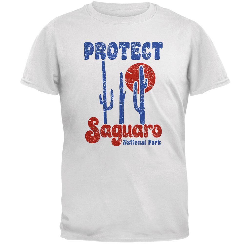 National Park Retro 70s Landscape Protect Saguaro Mens Soft T Shirt Men's T-Shirts Old Glory 2XL White