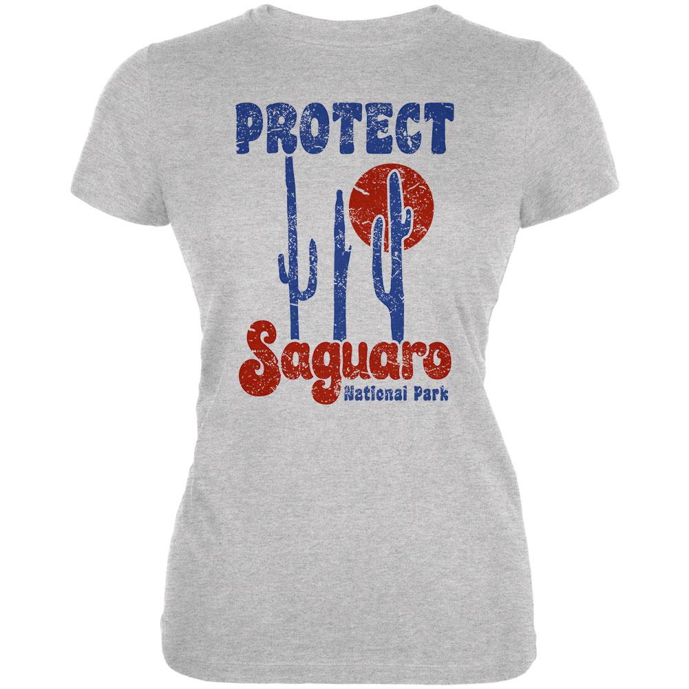 National Park Retro 70s Landscape Protect Saguaro Juniors Soft T Shirt Juniors T-Shirts Old Glory 2XL Grey