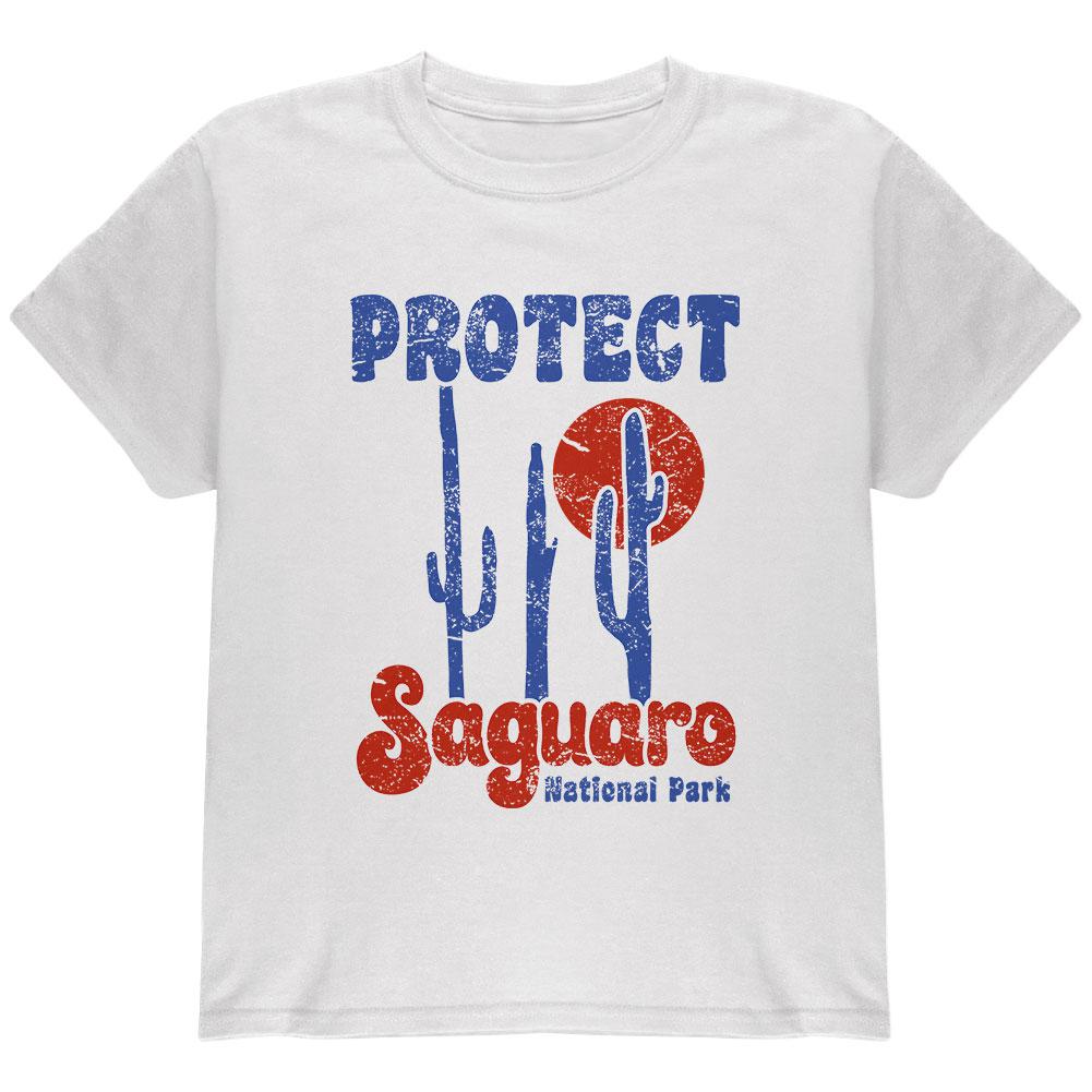 National Park Retro 70s Landscape Protect Saguaro Youth T Shirt Youth T-Shirts Old Glory LG White