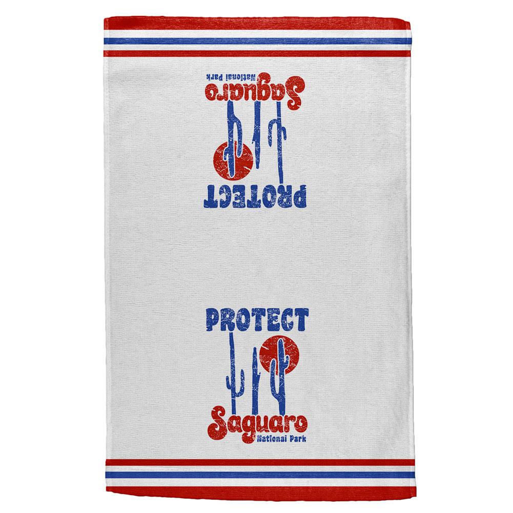 National Park Retro 70s Landscape Protect Saguaro All Over Hand Towel Hand Towel Old Glory OS White