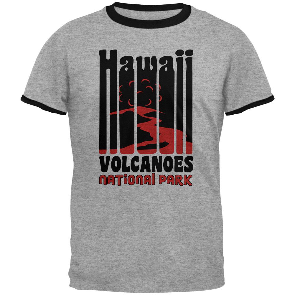 National Park Retro 70s Color Bars Hawaii Volcanoes Mens Ringer T Shirt Men's T-Shirts Old Glory 2XL Black