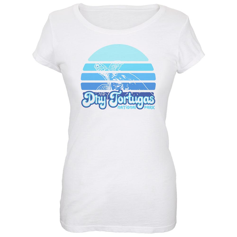 National Park Retro 70s Sunset Dry Tortugas Juniors Soft Scoop Neck T Shirt Juniors T-Shirts Old Glory 2XL White