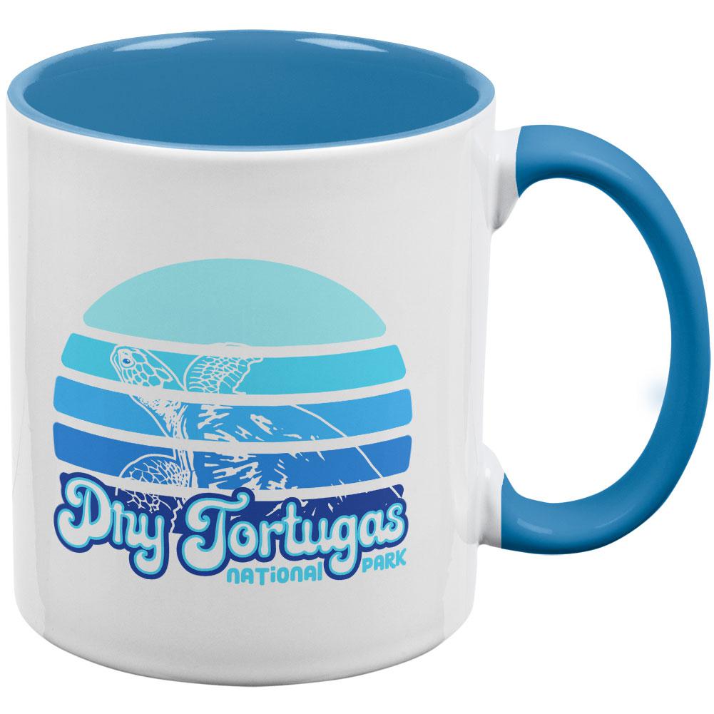 National Park Retro 70s Sunset Dry Tortugas Aqua Handle Coffee Mug Coffee Mugs Old Glory OS White