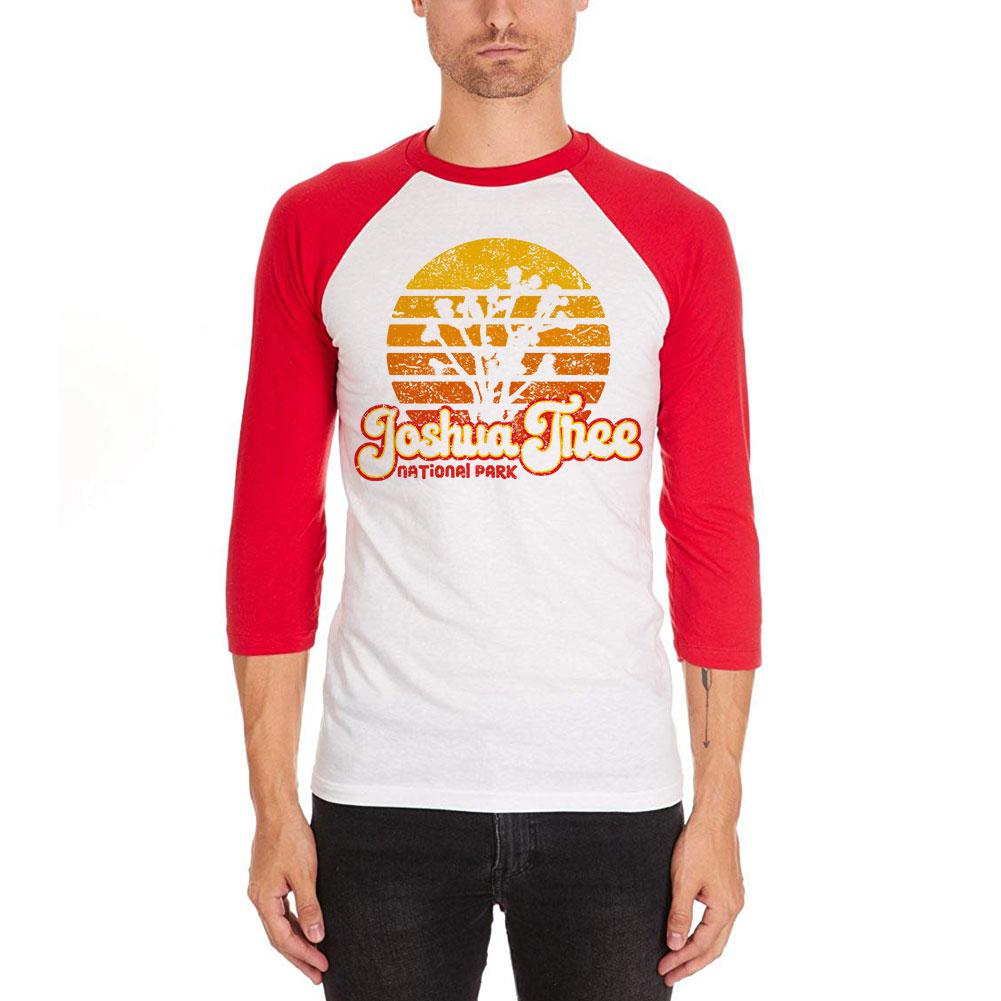 National Park Retro 70s Sunset Joshua Tree Mens Soft Raglan T Shirt Men's T-Shirts Old Glory 2XL White