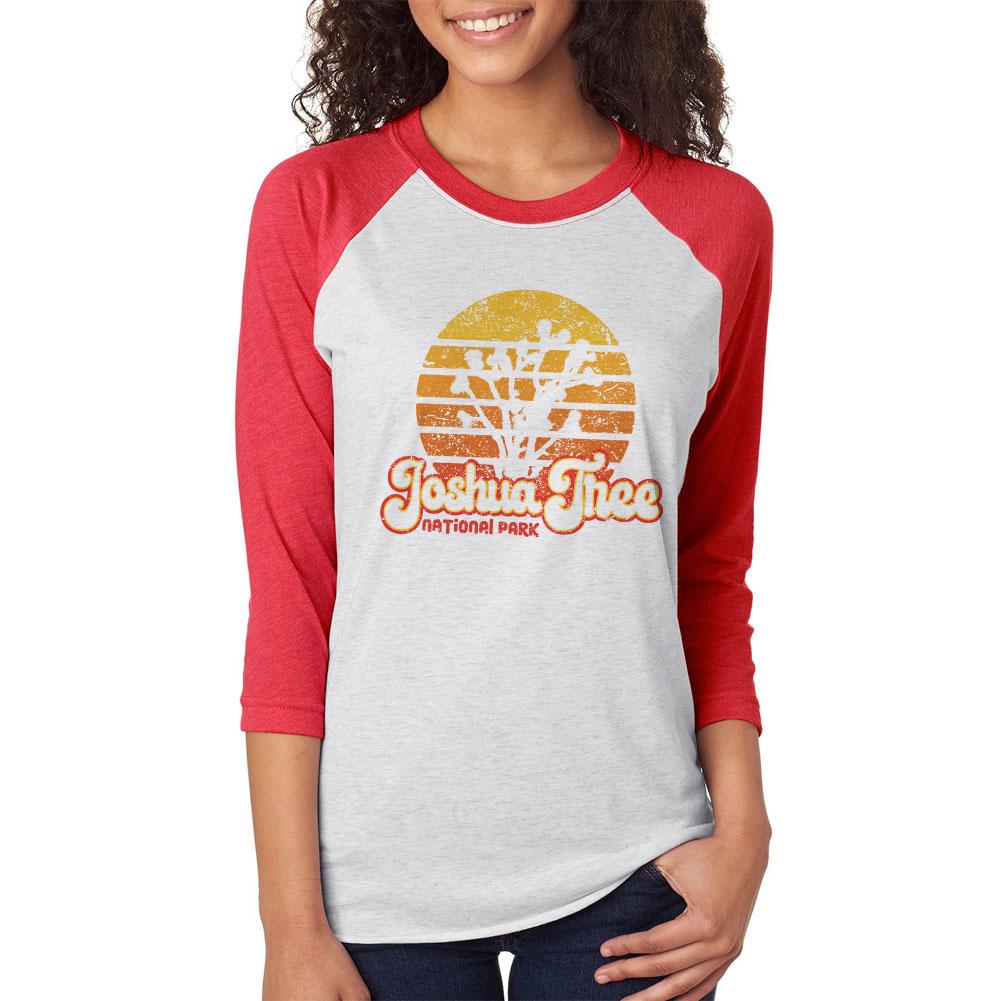 National Park Retro 70s Sunset Joshua Tree Unisex Raglan T Shirt Men's T-Shirts Old Glory 2XL White