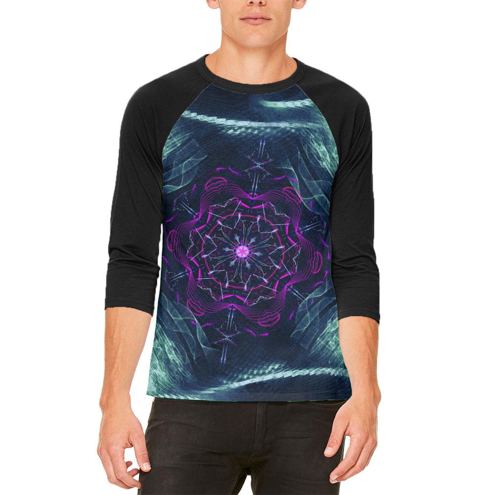 Fractal Steam Punk Gear Mandala Mens Raglan T Shirt Men's T-Shirts Old Glory 2XL Black