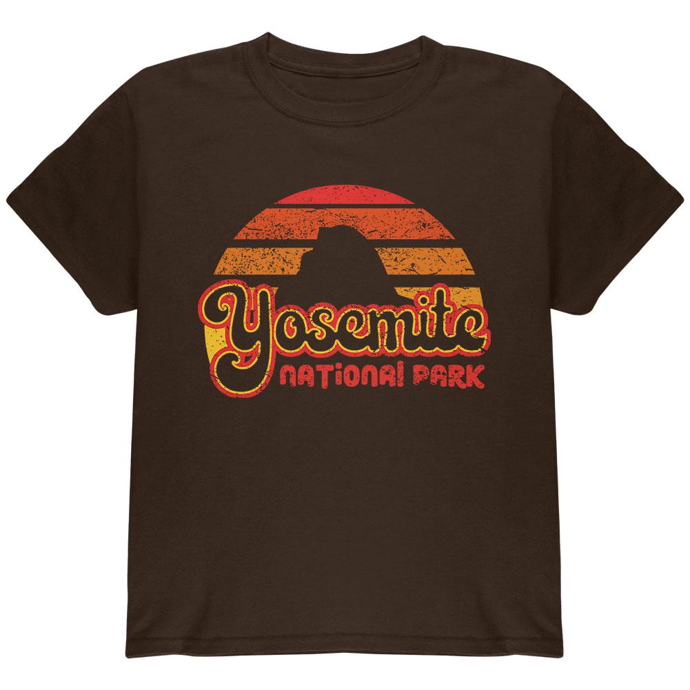 National Park Retro 70s Sunset Yosemite Youth T Shirt Youth T-Shirts Old Glory LG Brown