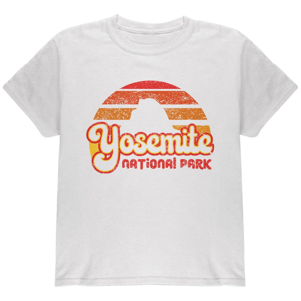 National Park Retro 70s Sunset Yosemite Youth T Shirt Youth T-Shirts Old Glory LG White