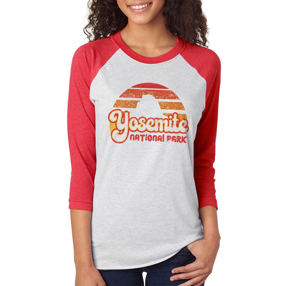 National Park Retro 70s Sunset Yosemite Unisex Raglan T Shirt Men's T-Shirts Old Glory 2XL White