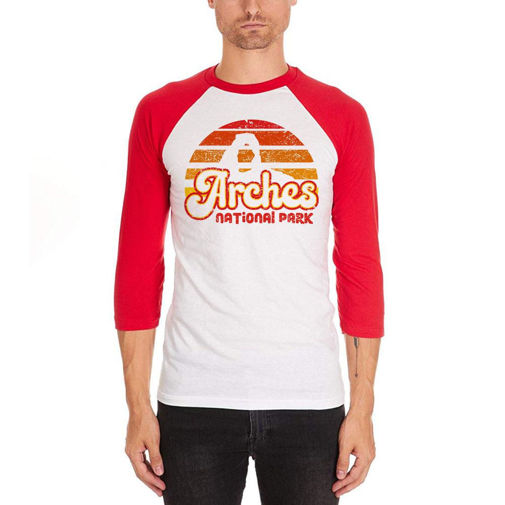 National Park Retro 70s Sunset Arches Mens Soft Raglan T Shirt Men's T-Shirts Old Glory 2XL White